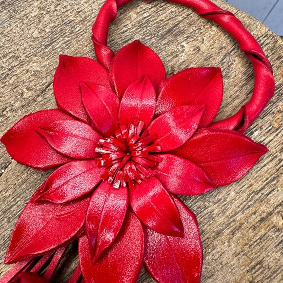 Leather Flower Purse Charm Genuine Leather Red Poinsettia Flower Bag Charm NEW - Picture 6 of 9